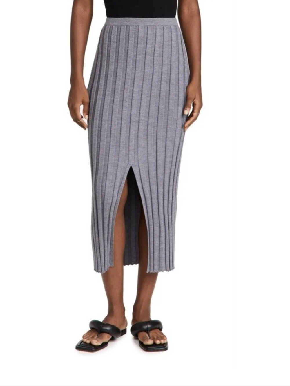 Theory Wide Rib Wool Blend Midi Skirt Gray Size M NWT - Picture 16 of 16